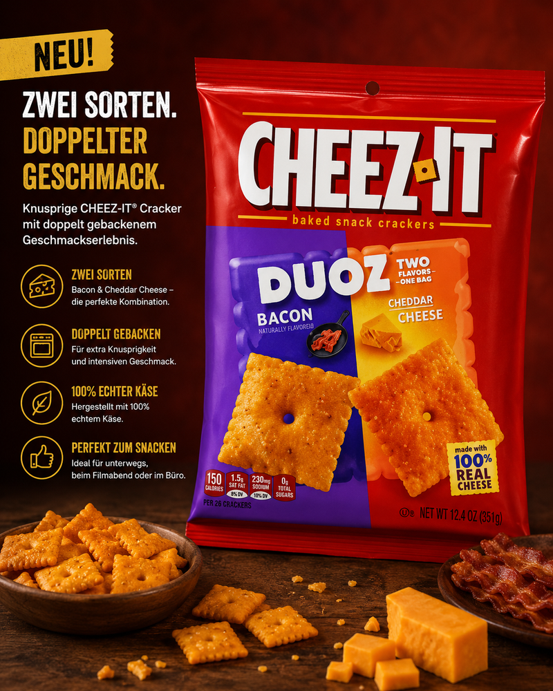 CHEEZ-IT - baked snack crackers "DOUZ - Bacon/Cheddar Cheese" (121,9 g)