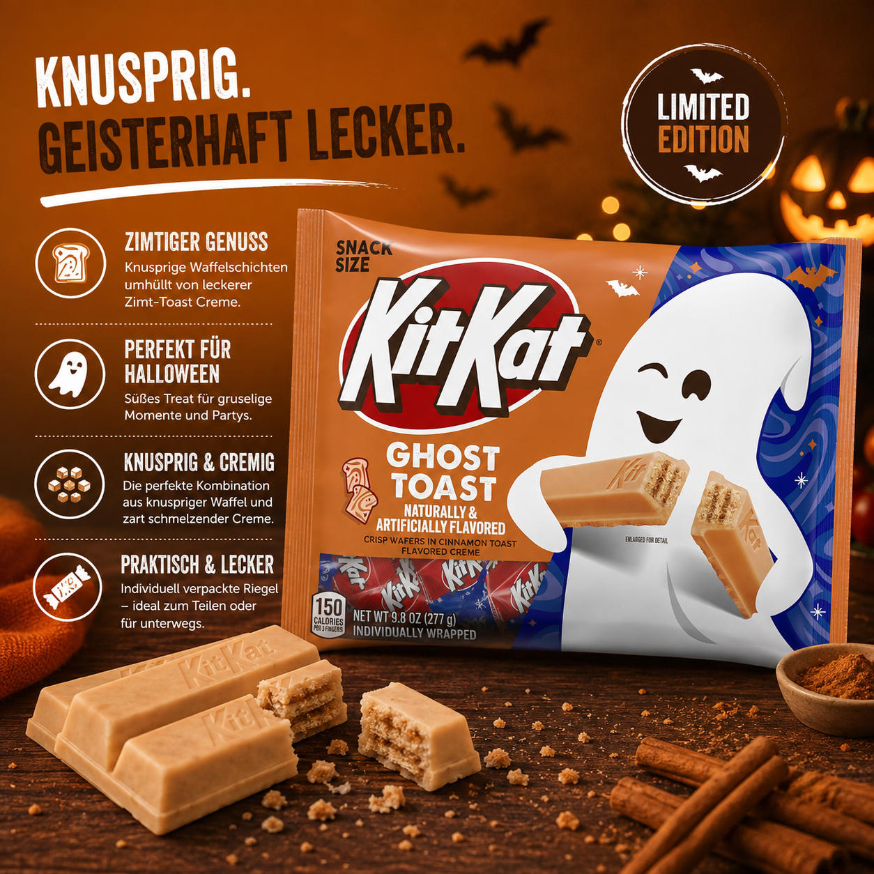 KitKat - Crisp Wafers "Ghost Toast" (277 g) - ca. 20 Stück, einzeln verpackt