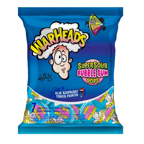 Warheads - Super Sour Bubble Gum Pops "Blue Raspberry" (105 g)