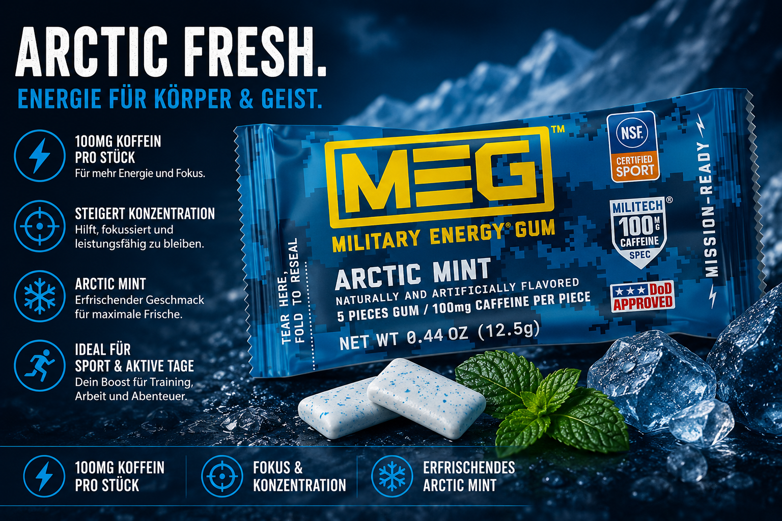 MEG - Military Energy Gum "Artic Mint" (12,5 g)