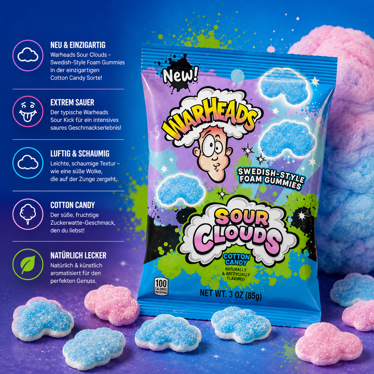 Warheads - Sour Clouds "Cotton Candy" (85 g)