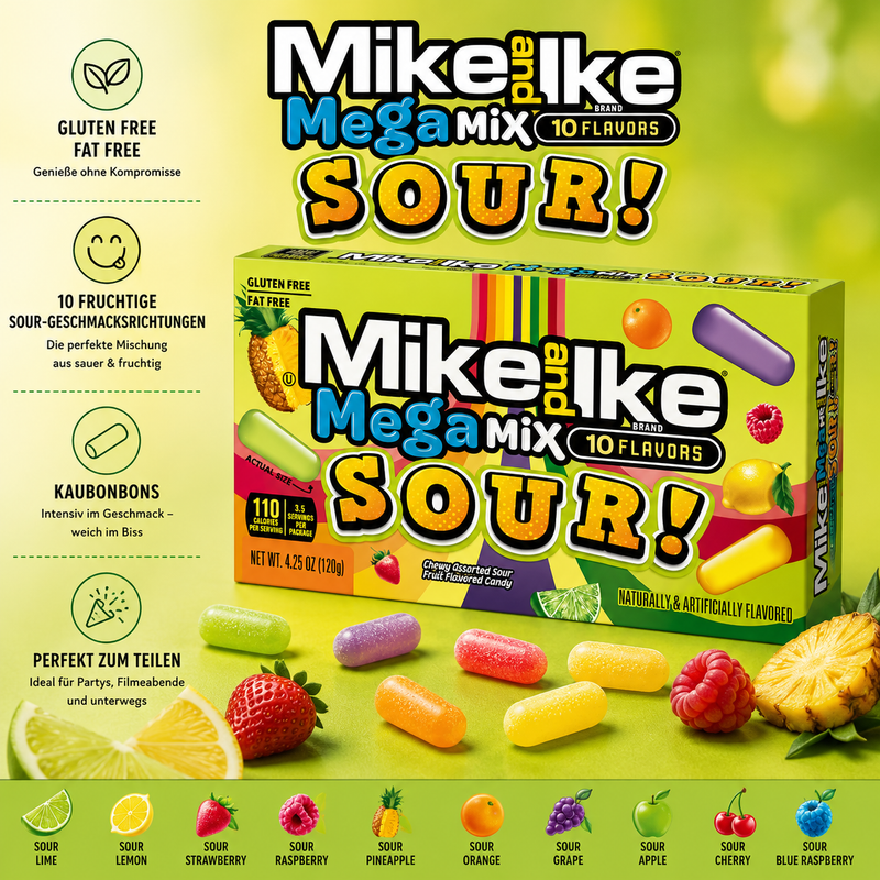 Mike and Ike - Chewy Flavored Candy "Mega Mix Sour" (120 g)