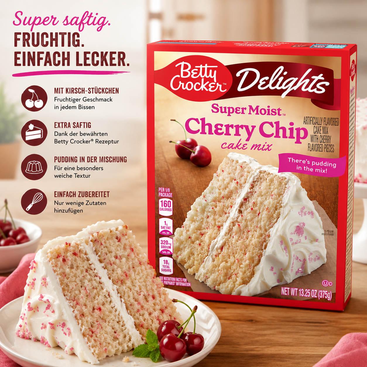 Betty Crocker - Super Moist Cake Mix "Cherry Chip" (375 g)