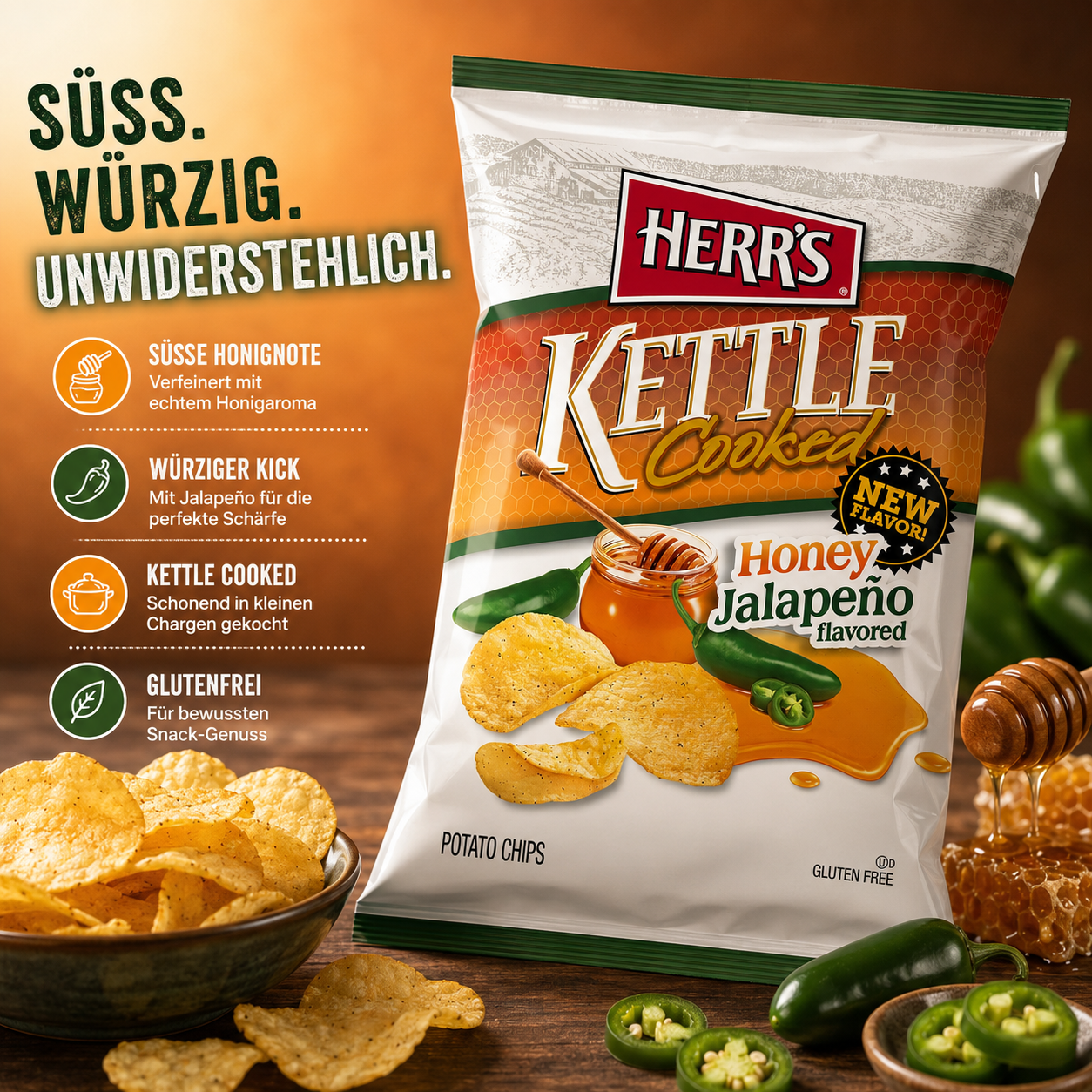 Herr's - Potato Chips Kettle Cooked "Honey Jalapeno" (142 g)