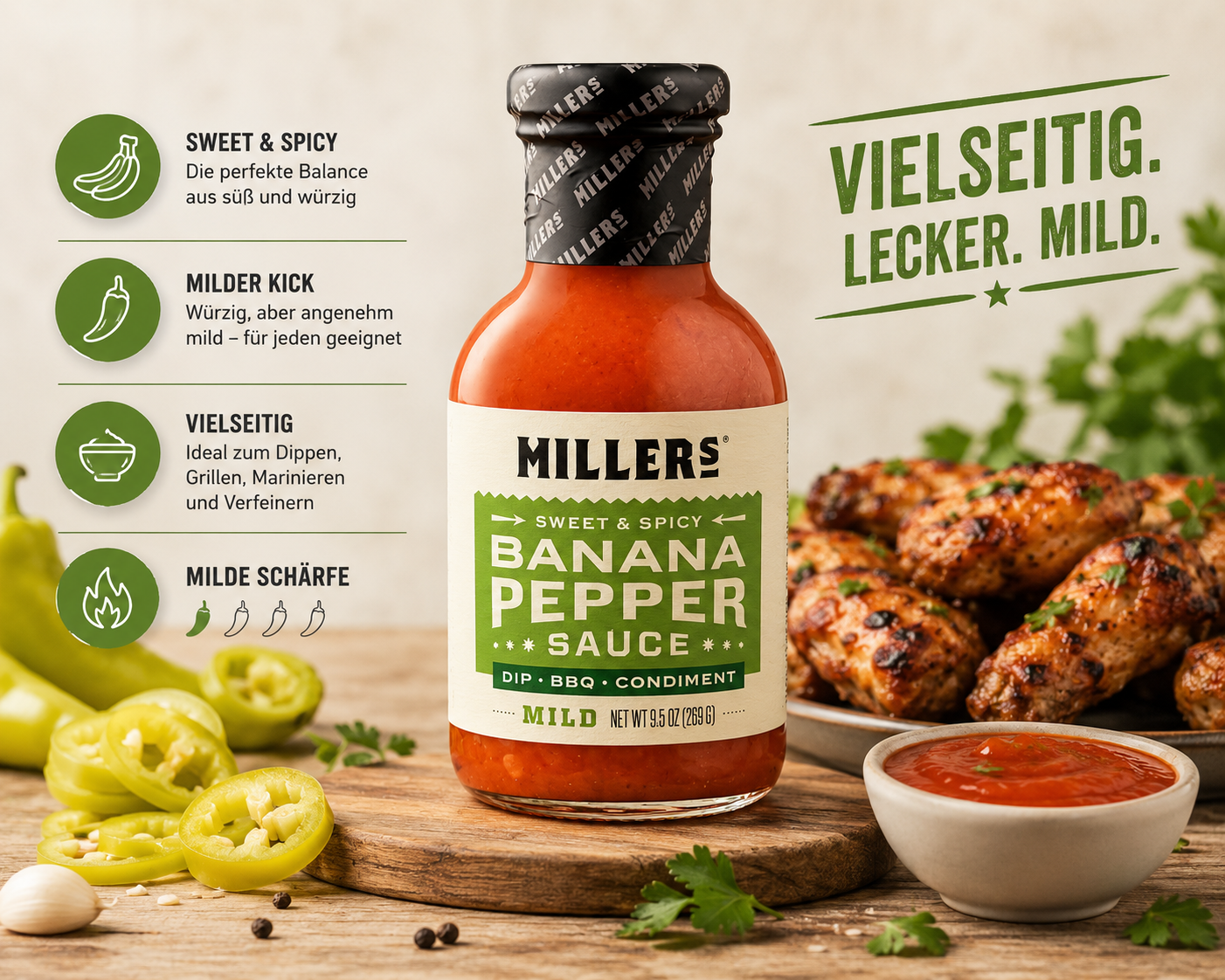 Miller's - Sweet & Spicy "Banana Pepper Sauce MILD" (269 g)