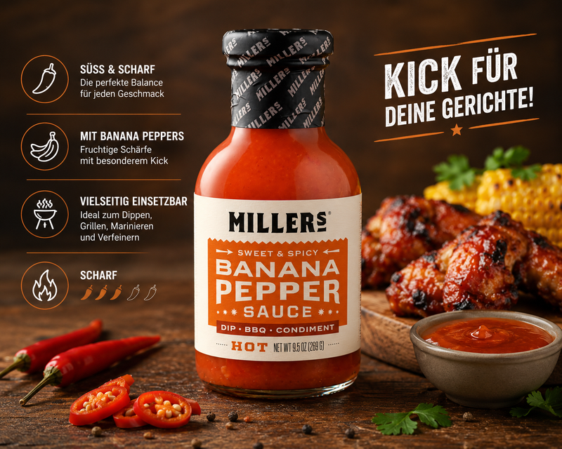 Miller's - Sweet & Spicy "Banana Pepper Sauce HOT" (269 g)