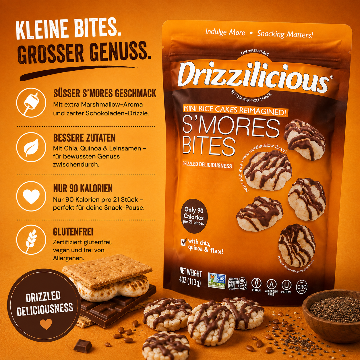 Drizzilicious - Mini Rice Cakes "S'mores Bites" (113 g)