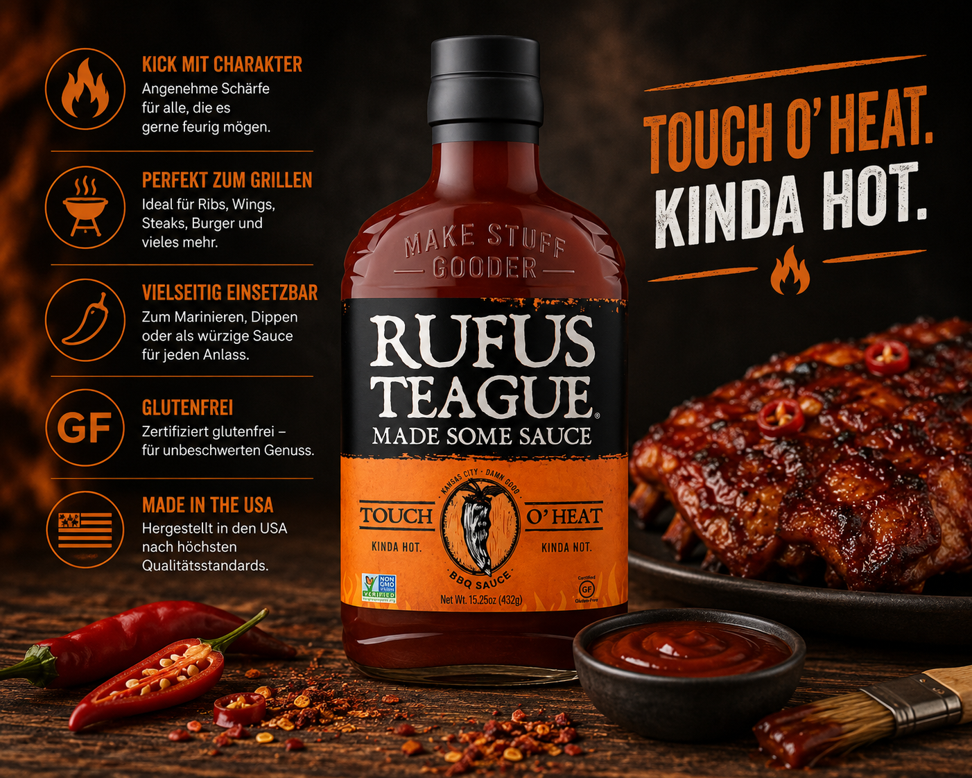 RUFUS TEAGUE - BBQ-Sauce "Touch O' Heat" (432 g)