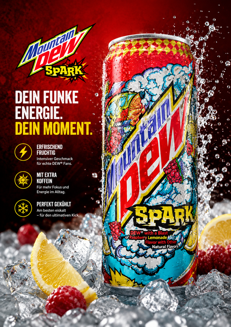 Mtn Mountain Dew - "SPARK" Lemon and Raspberry Flavour  (330 ml)
