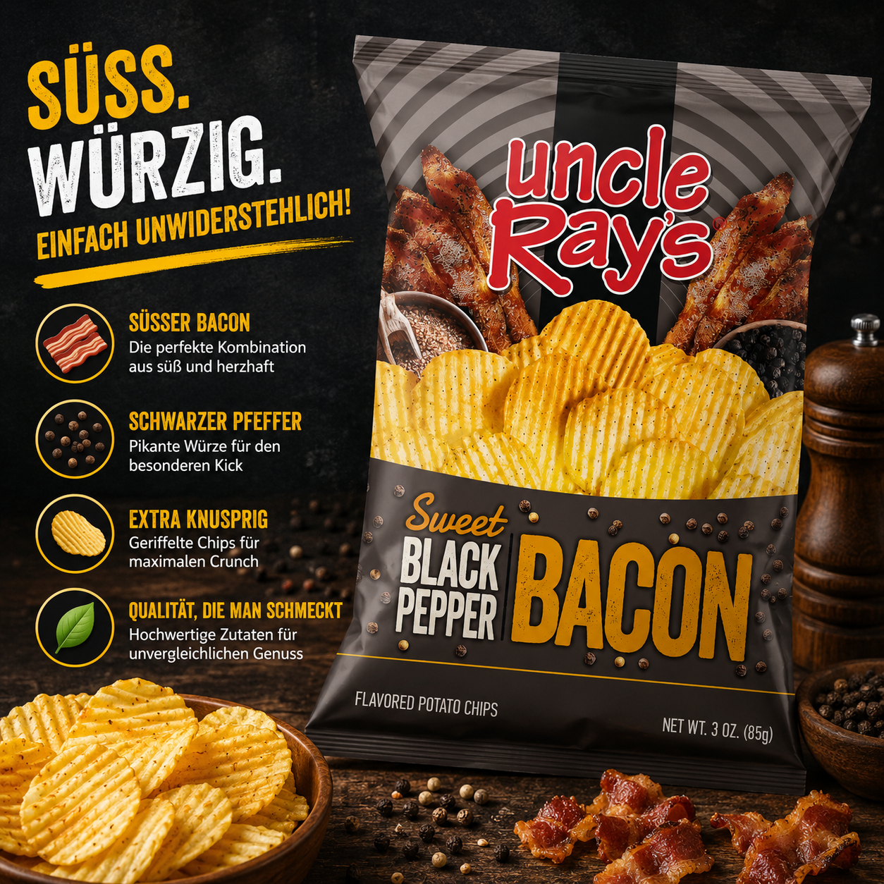 Uncle Ray's - Chips "Sweet Black Pepper Bacon" (85g)