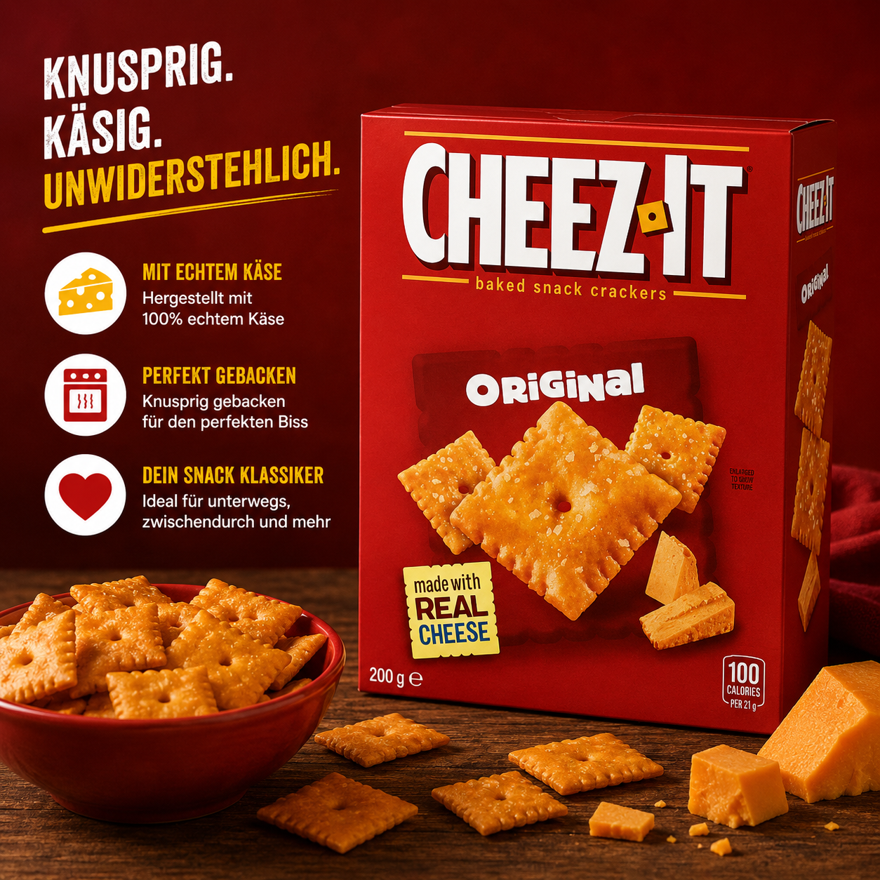 Cheez-It Original Crackers – knusprige Käsecracker (200 g)