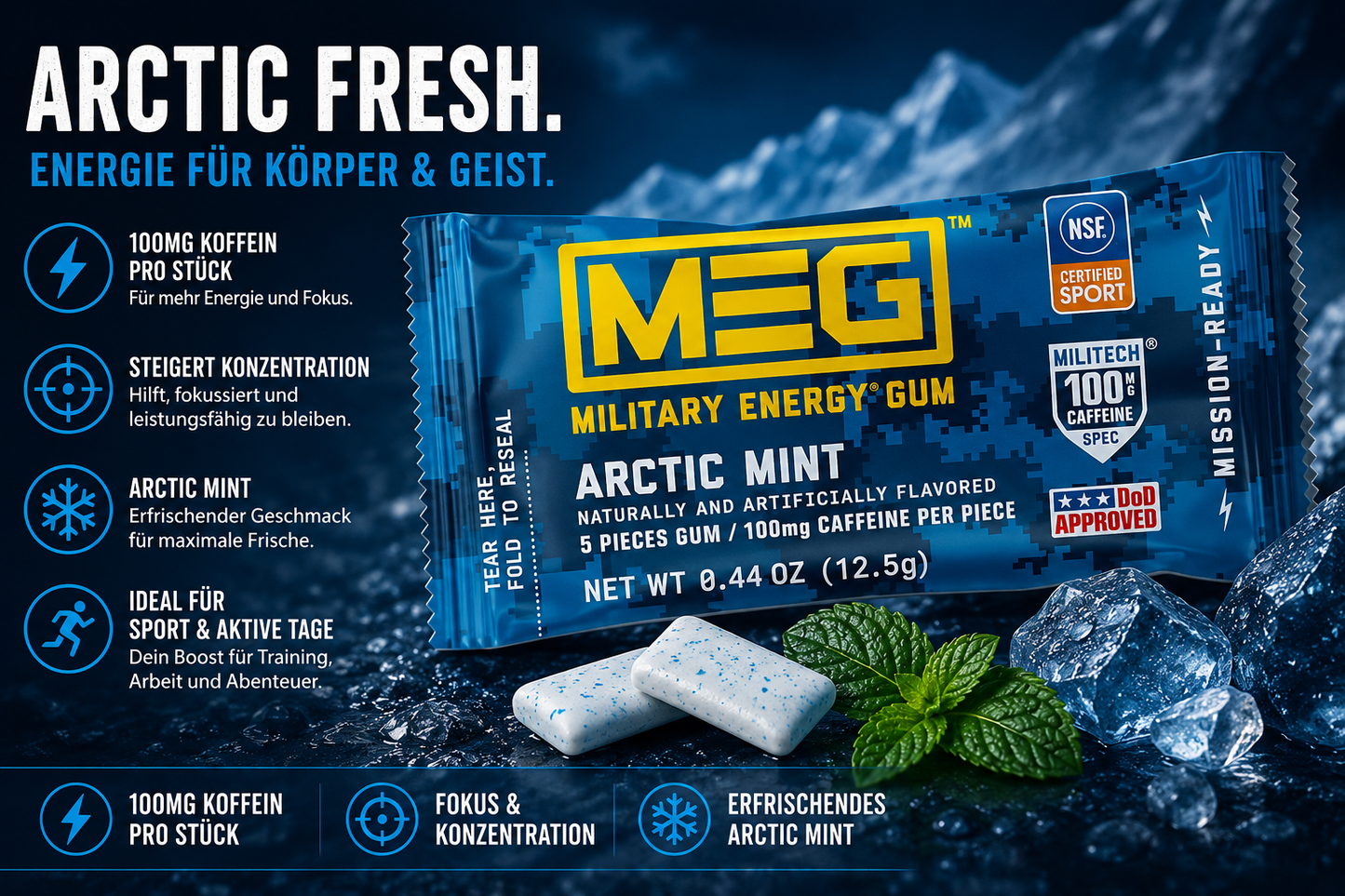 MEG - Military Energy Gum "Artic Mint" (12,5 g)