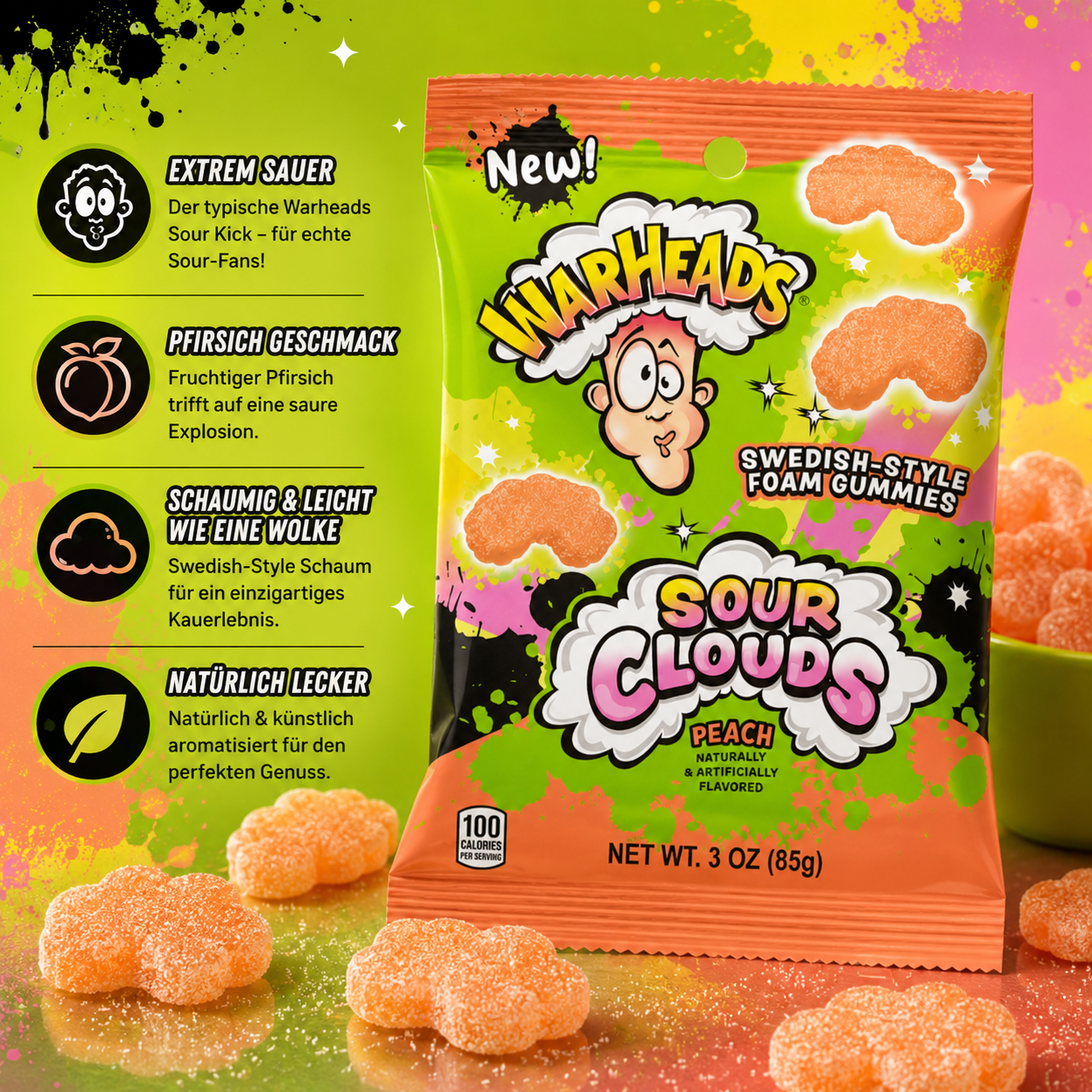 Warheads -Sour Clouds "Peach" (85 g)