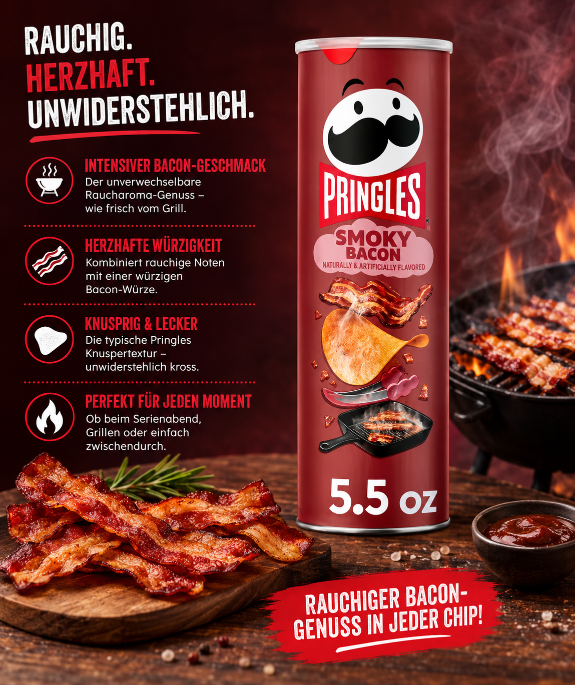 Pringles - Chips "Smoky Bacon" (158 g)