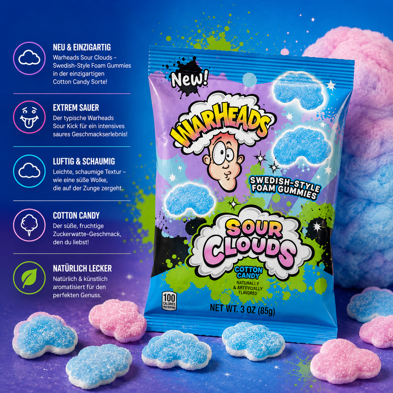 Warheads - Sour Clouds "Cotton Candy" (85 g)