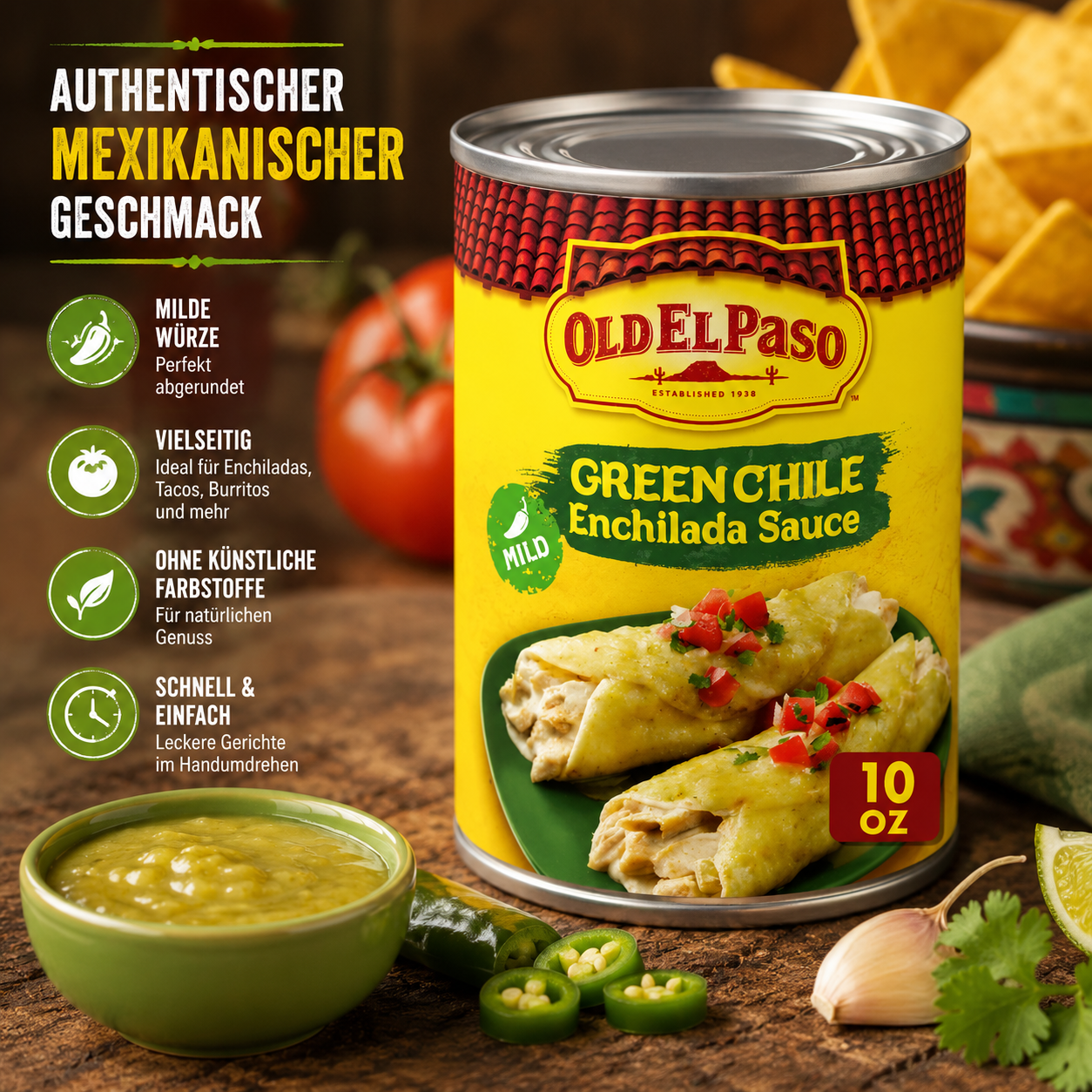 Old El Paso - "GREEN CHILE Enchilada Sauce MILD" (283 g)