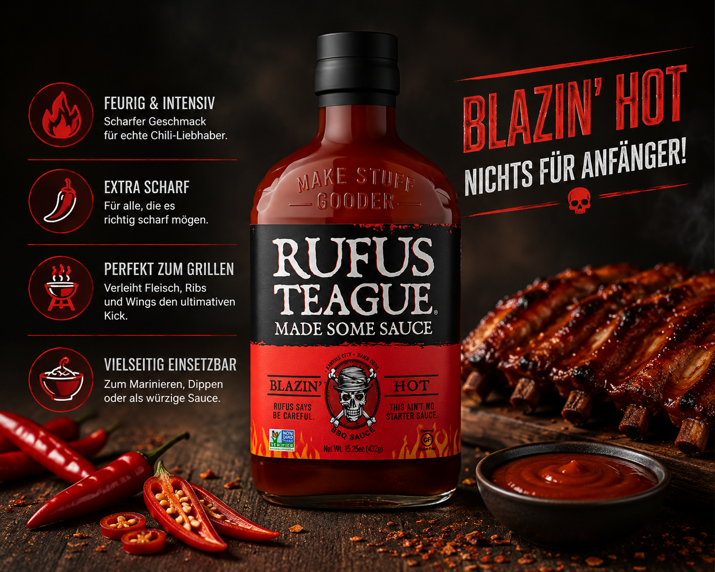RUFUS TEAGUE - BBQ-Sauce "Blazin' Hot" (432 g)