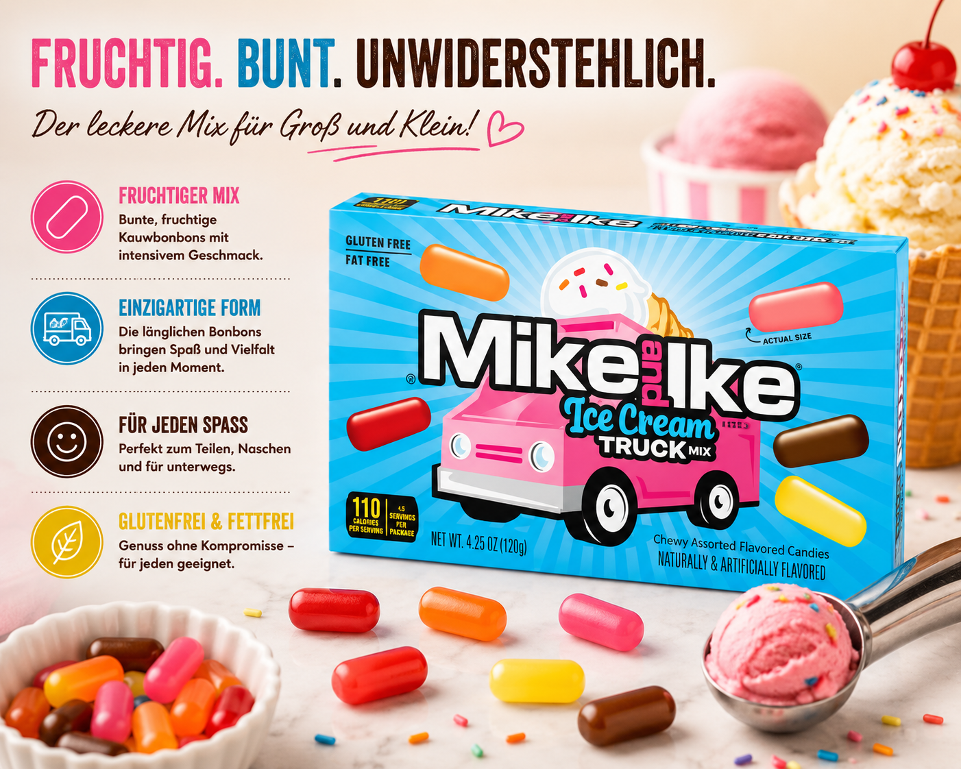 Mike and Ike Ice Cream Truck Mix 120 g – Limited Edition USA Candy