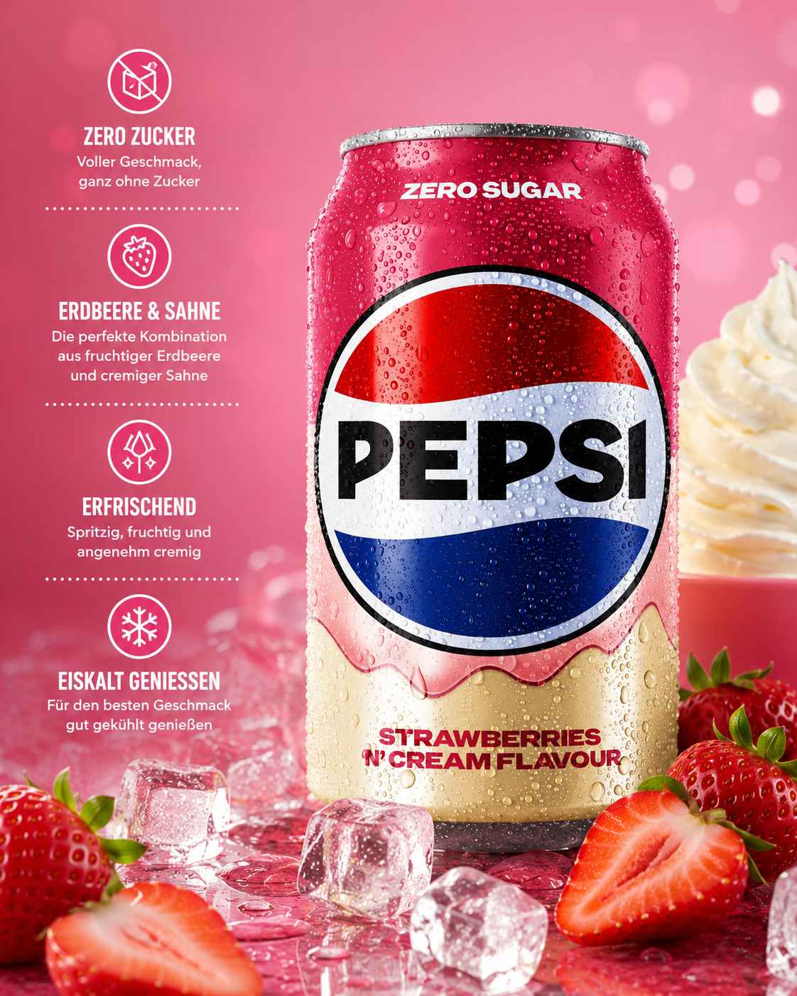 Pepsi-Cola - "Strawberries 'n' Cream" ZERO SUGAR (330 ml)