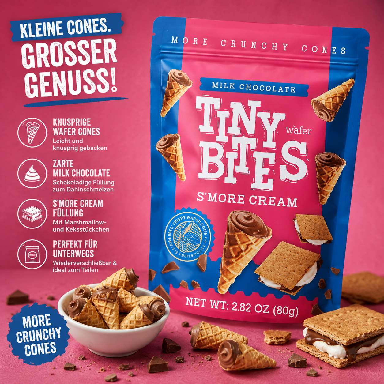Tiny Bites - Crunchy Cones "S'mores Cream" (80 g)