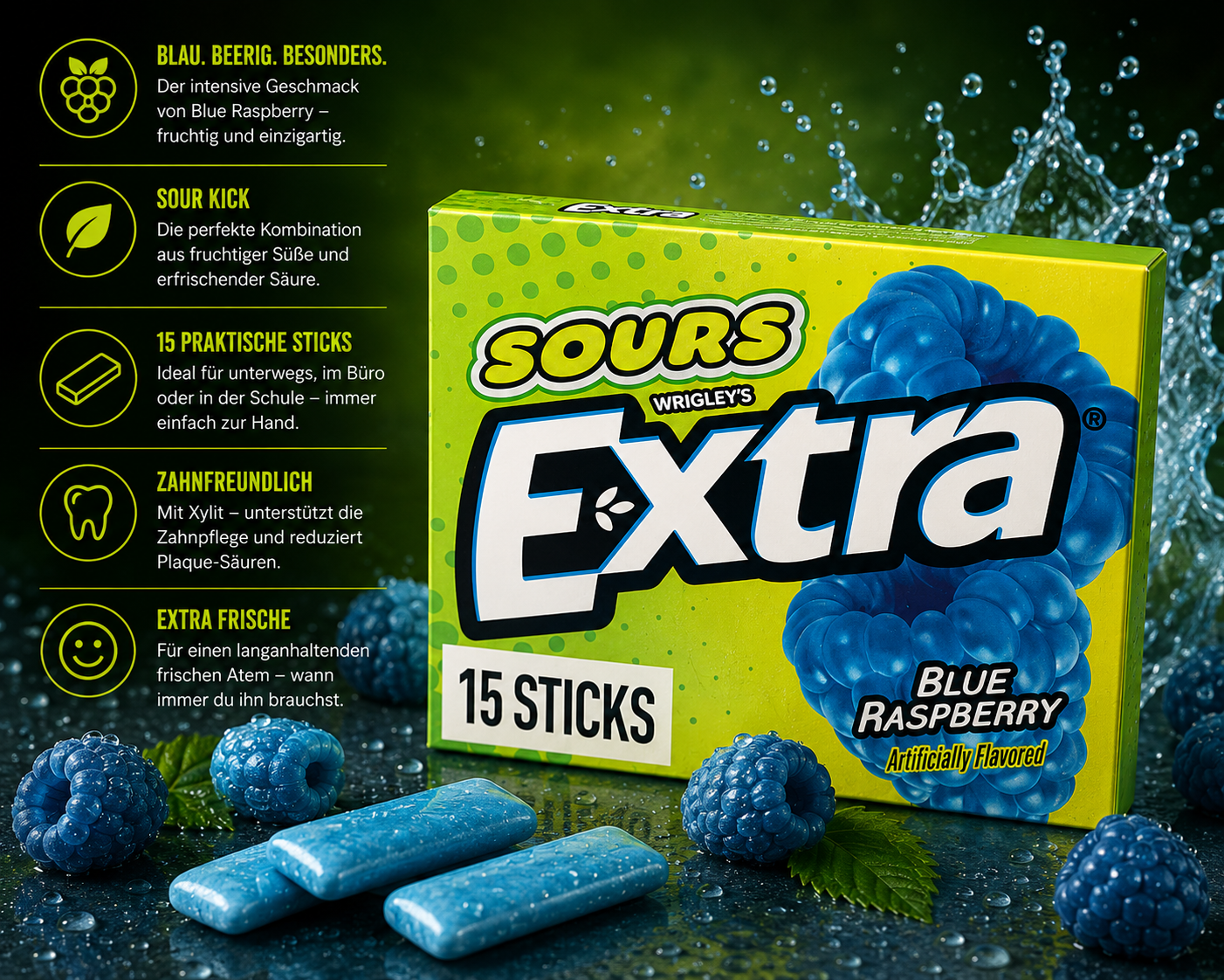 Wrigley's Extra - "Blue Raspberry" sugar free (15 Sticks)