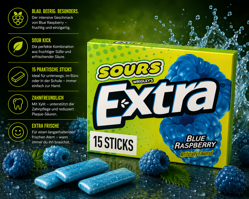 Wrigley's Extra - "Blue Raspberry" sugar free (15 Sticks)
