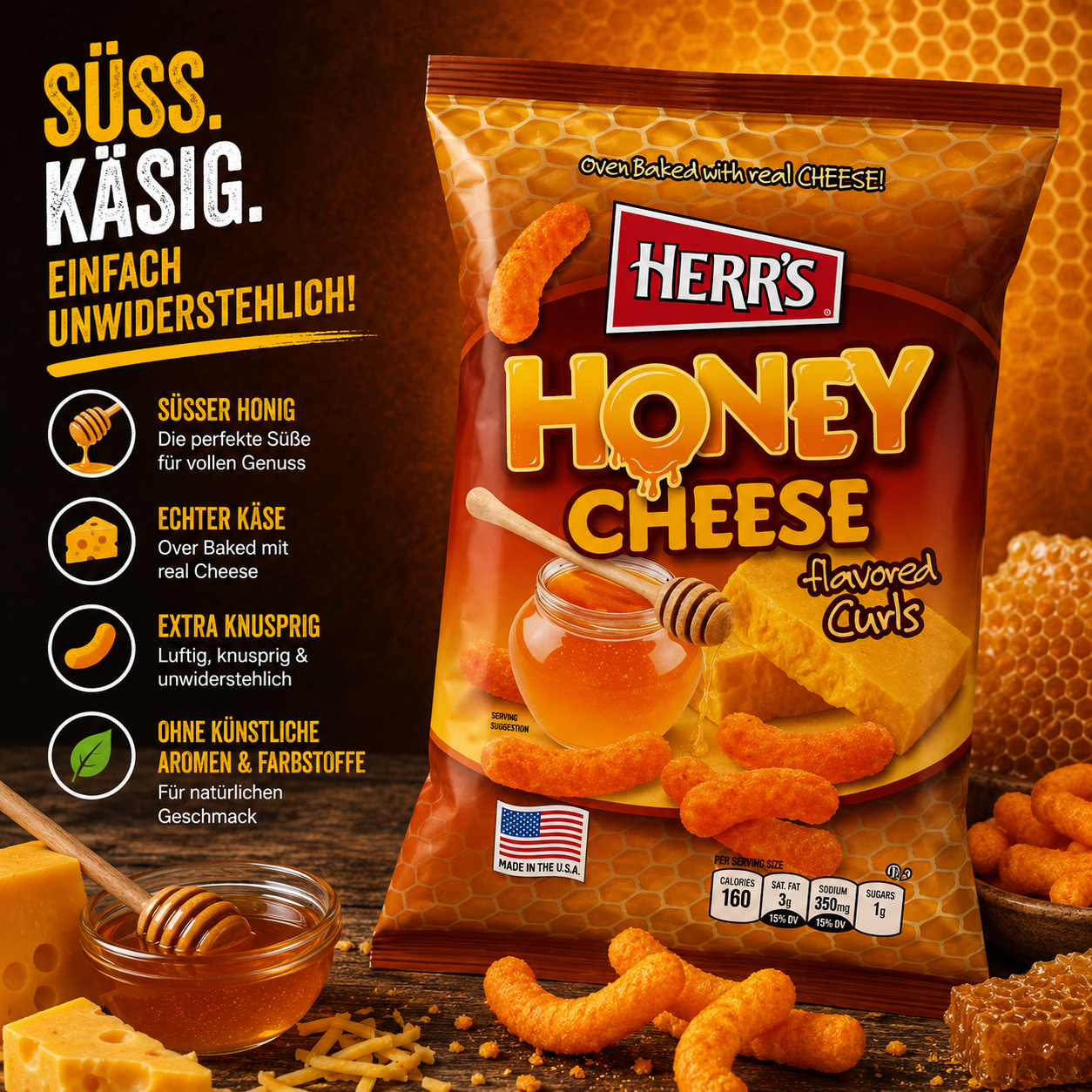 Herr's - flavored Curls "Honey Cheese" (170 g)
