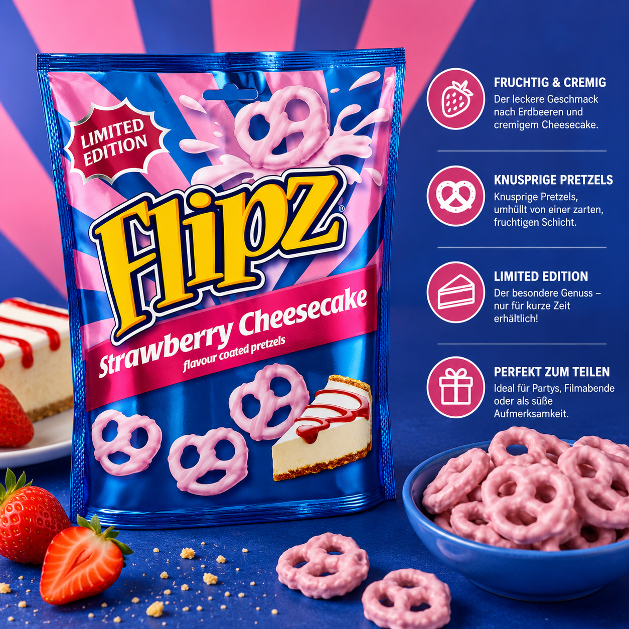 Flipz - flavour coated pretzels "Strawberry Cheesecake" (90 g)