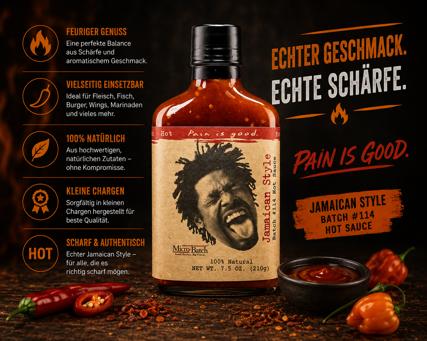 Pain is good. - Hot Sauce "Jamaican Style" (95 ml)