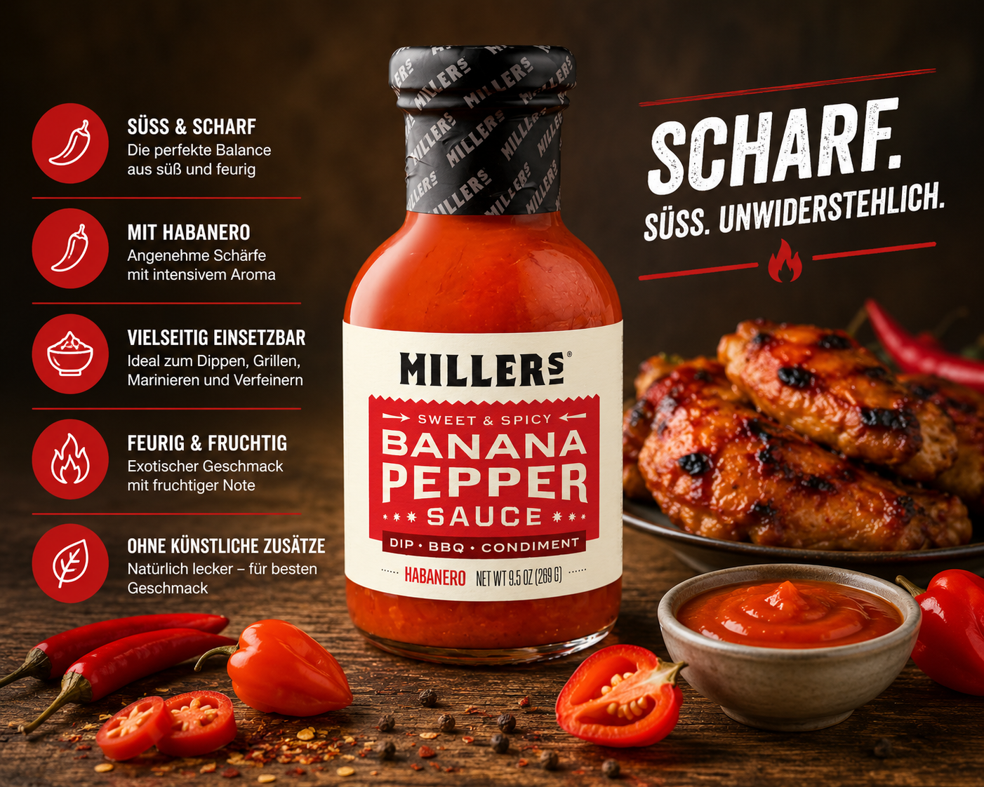 Miller's - Sweet & Spicy "Banana Pepper Sauce HABANERO" (269 g)